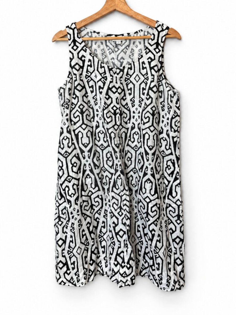 J.Jill Love Linen Ikat Sleeveless Dress Black White M